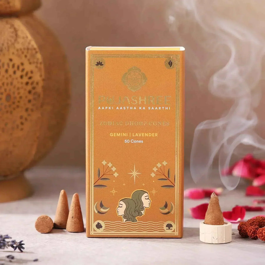 Gemini Zodiac Dhoop Cones 50 pcs – Lavender by Pujashree | Sanatana Journey