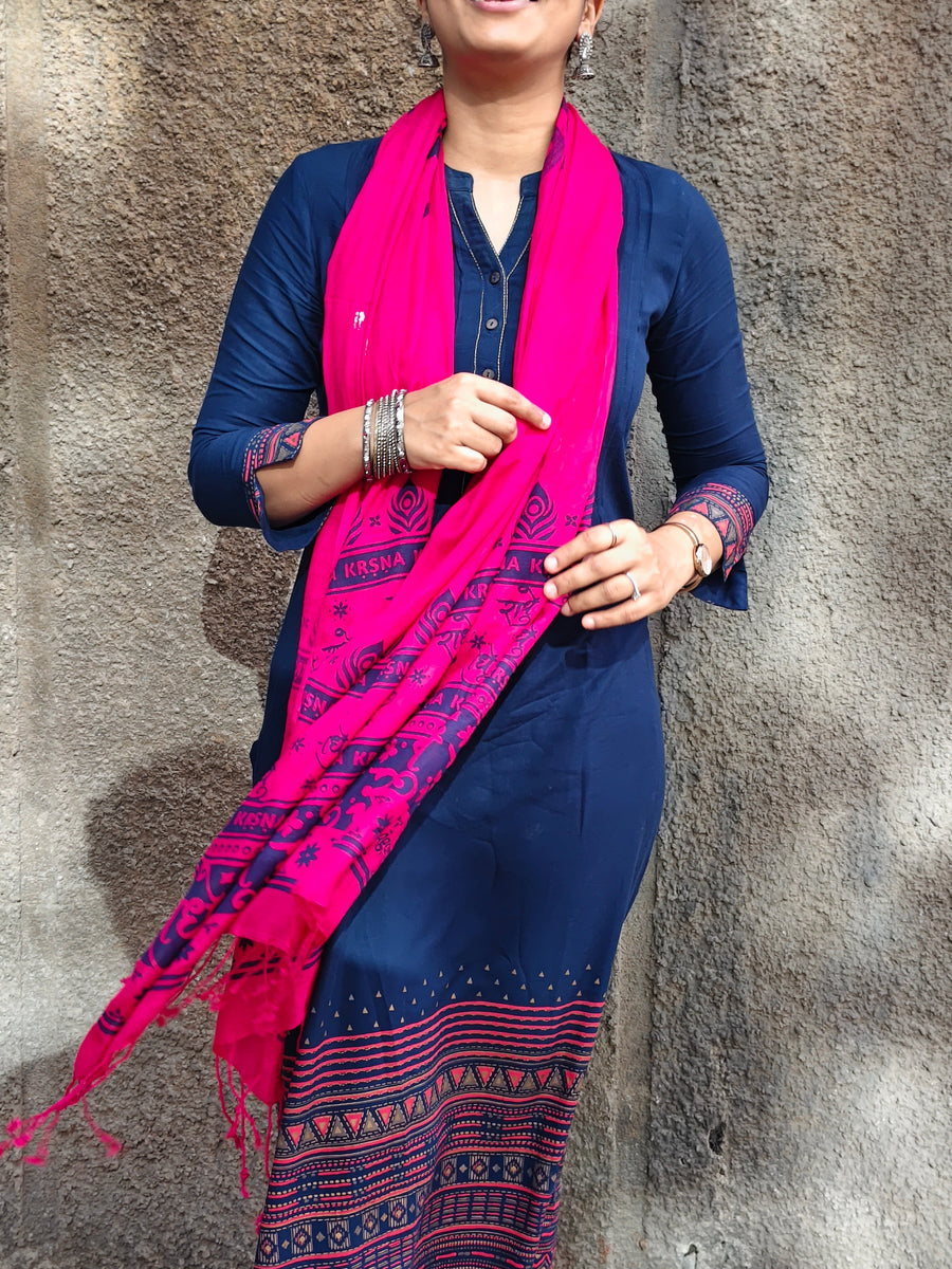 Radhe Radhe Devotional Stole - Magenta