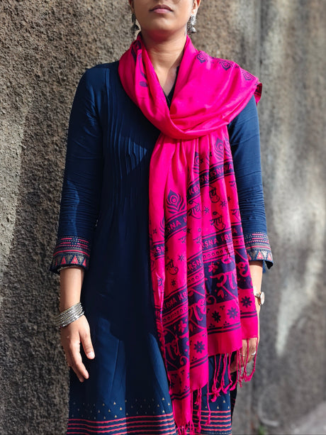 Radhe Radhe Devotional Stole - Magenta