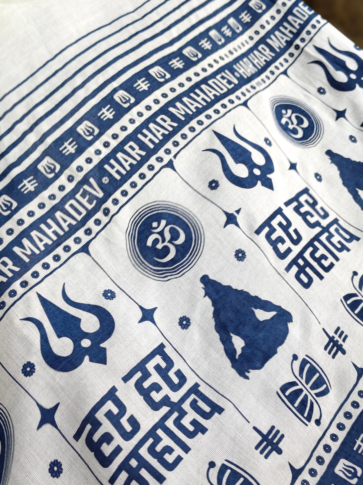 Har Har Mahadev Devotional Stole - Cream