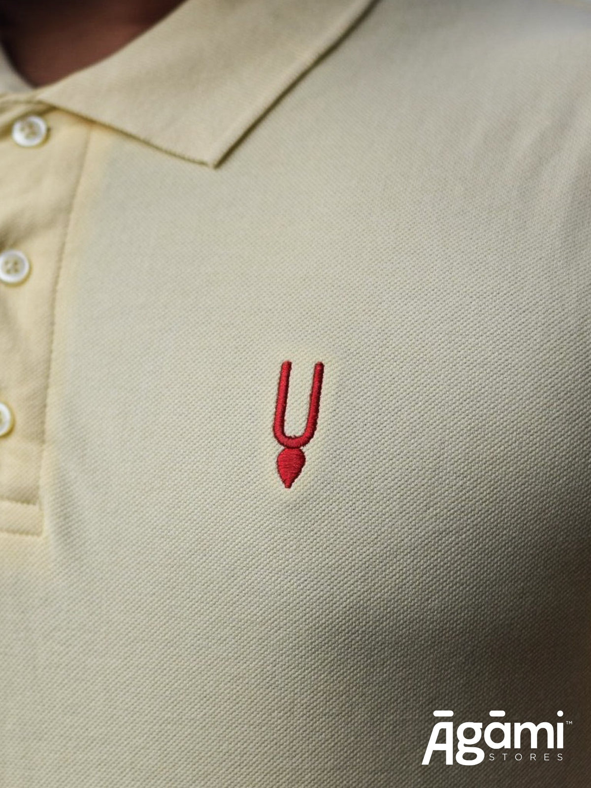 Krishna Tilak Embroidered Polo T-Shirt - Cream