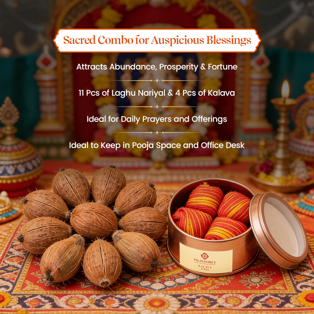 Puja Sankalp Combo – Laghu Nariyal & Kalava for Sankalp & Puja by Pujashree | Sanatana Journey