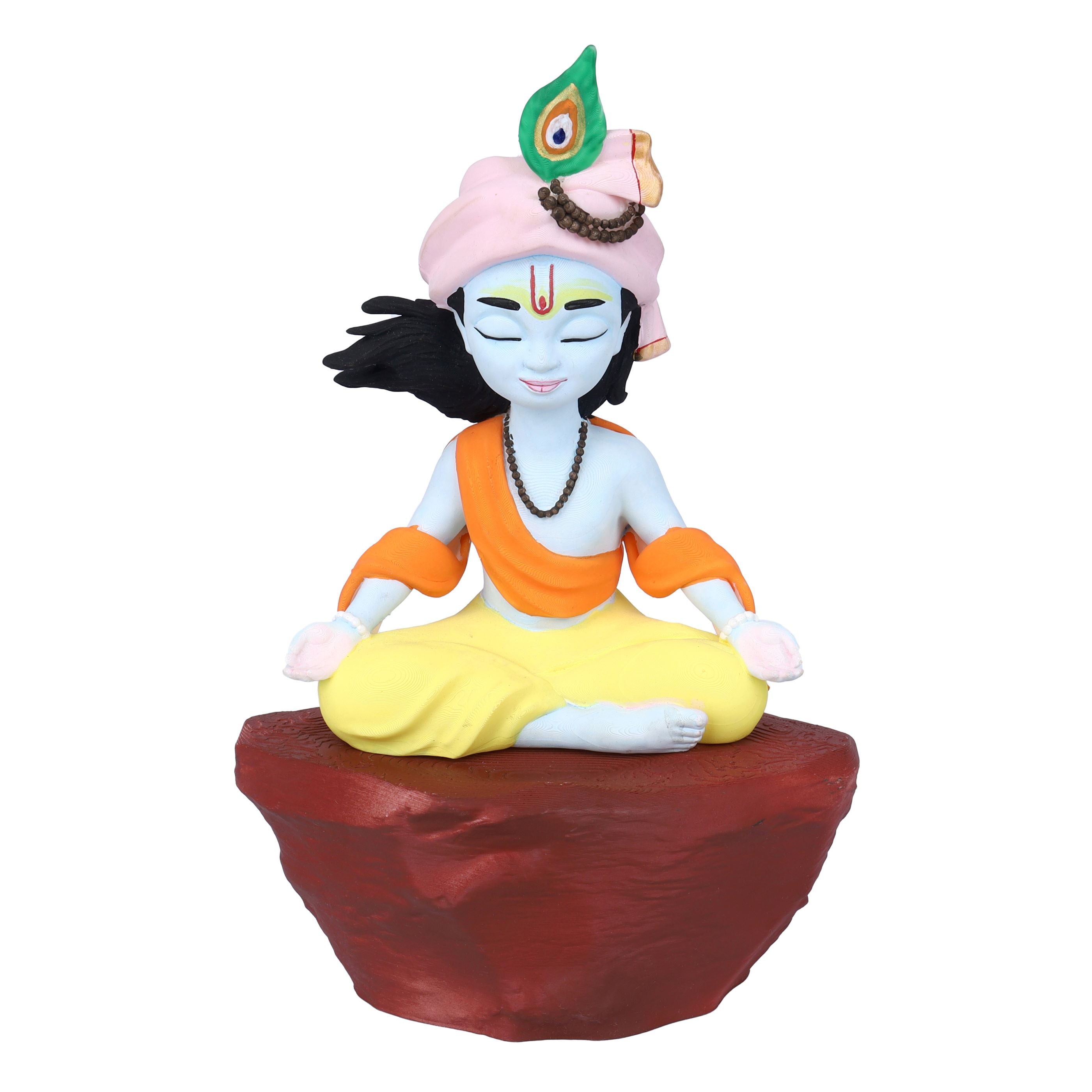 Blue Meditating Krishna idol with detailed finish