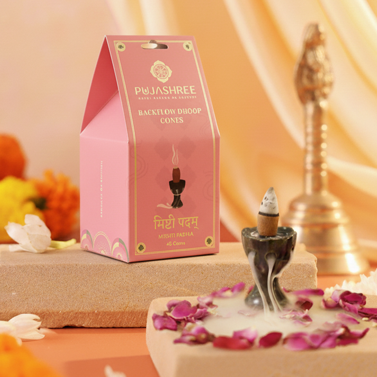 Mishti Padma Backflow Dhoop Cones (40 pcs) – Sweet Floral Aroma for Serenity by Pujashree | Sanatana Journey
