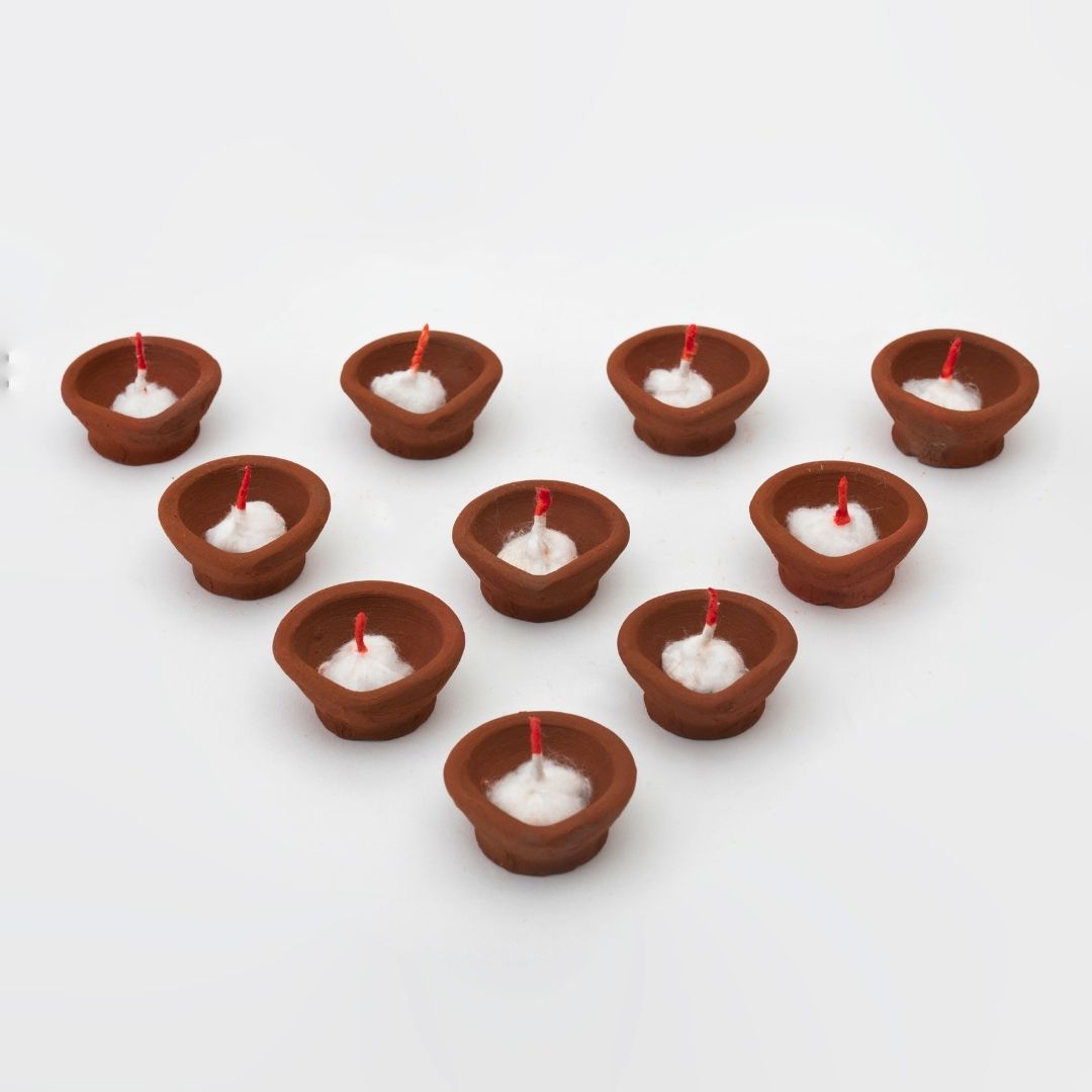 Set of 10 Clay Diya