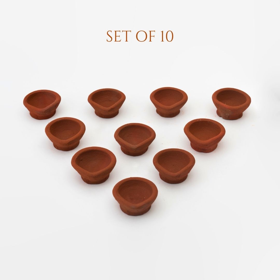 Set of 10 Small Clay Diya