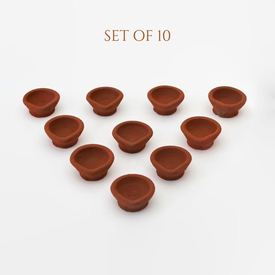 Set of 10 Small Clay Diya