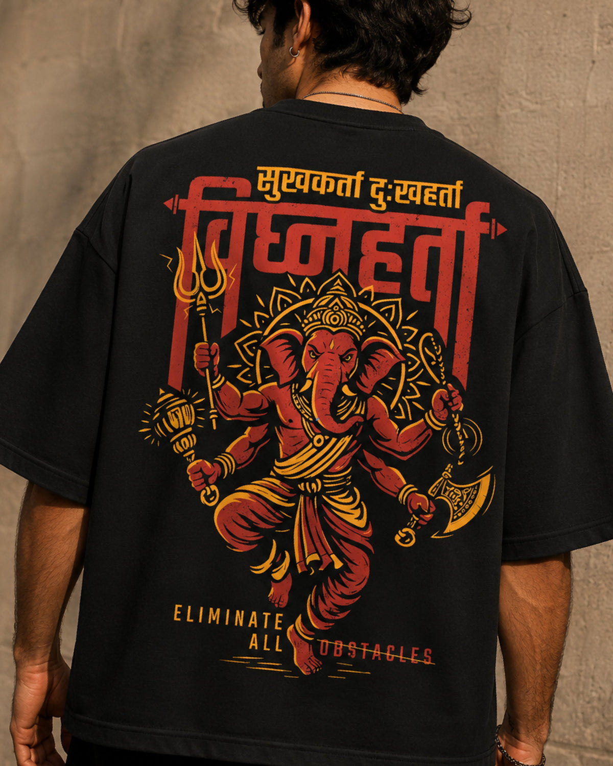 Ganpati Vighnaharta Oversized T-Shirt - Black