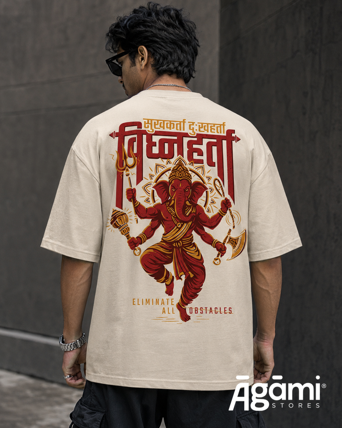 Ganpati Vighnaharta Oversized T-Shirt - Cream