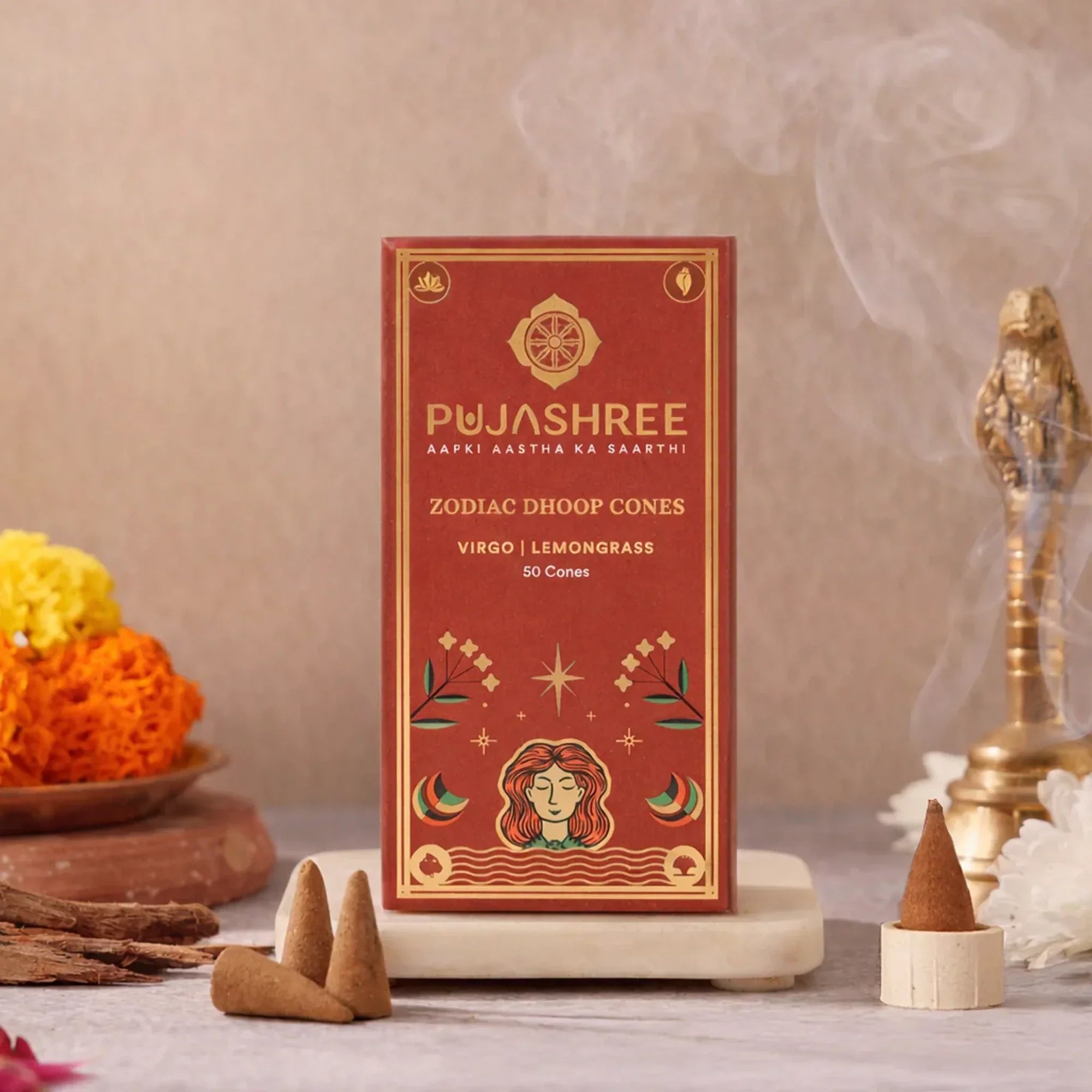 Virgo Zodiac Dhoop Cones 50 pcs – Lemongrass by Pujashree | Sanatana Journey
