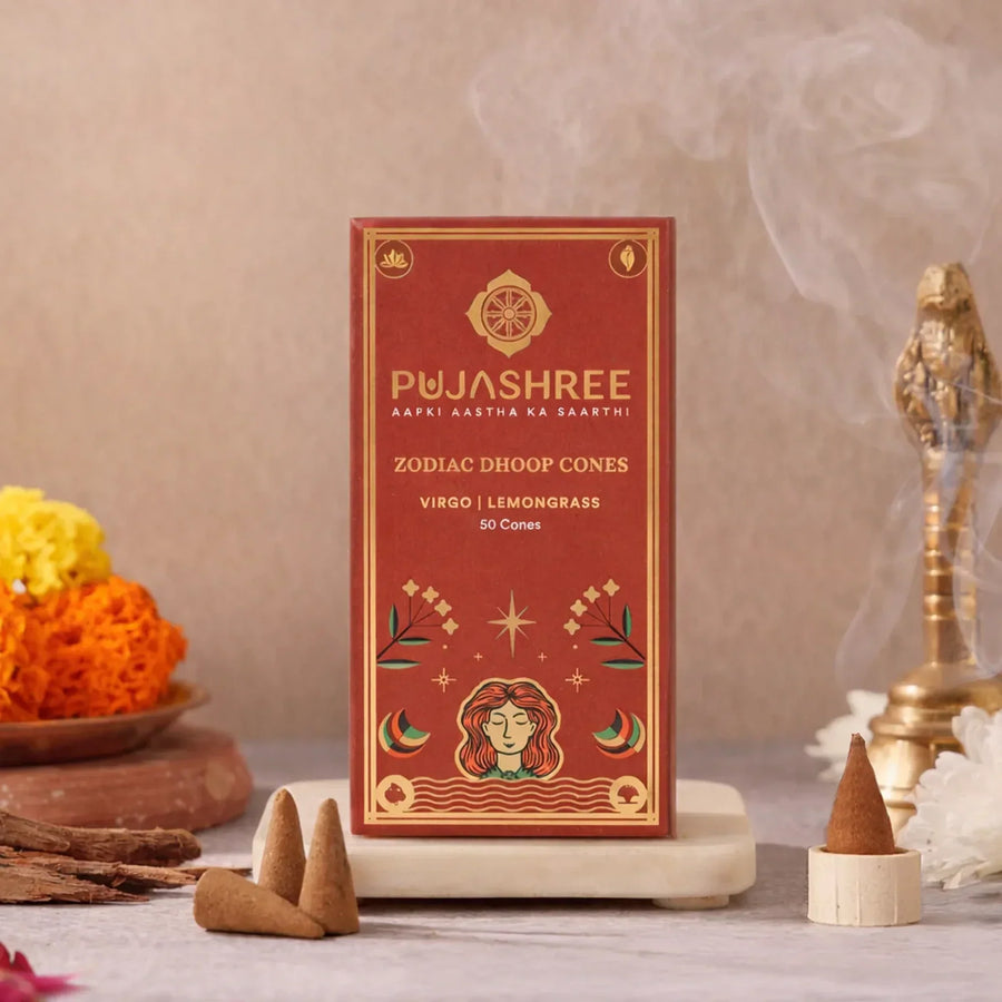 Virgo Zodiac Dhoop Cones 50 pcs – Lemongrass by Pujashree | Sanatana Journey