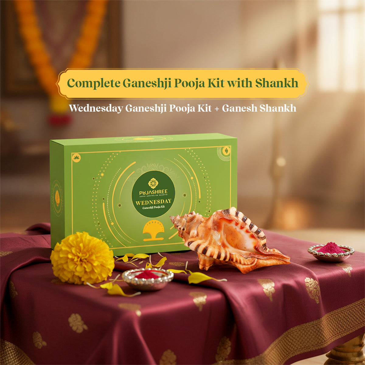 Complete Ganeshji Pooja Samagri Kit with Shankh - Combo