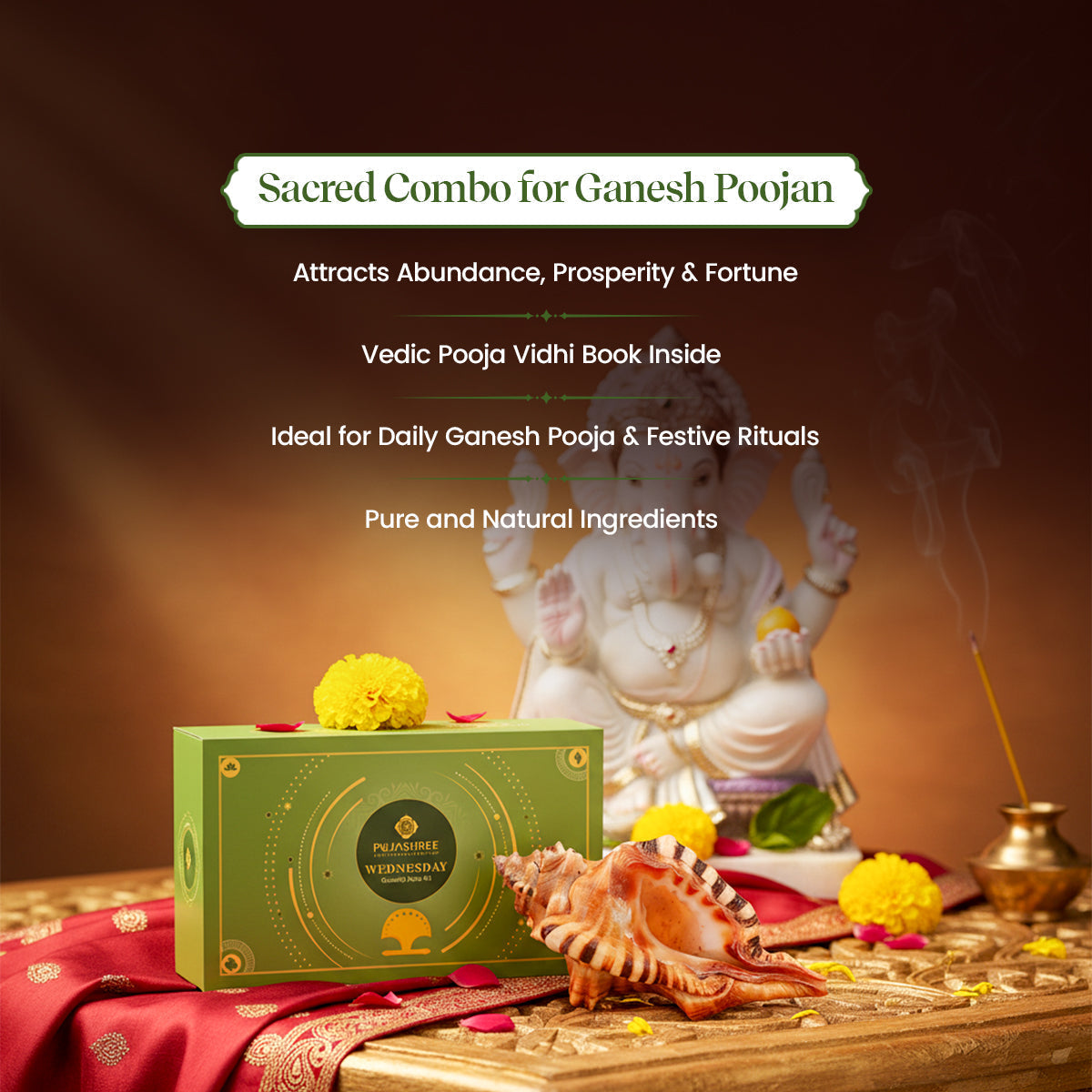 Complete Ganeshji Pooja Samagri Kit with Shankh - Combo