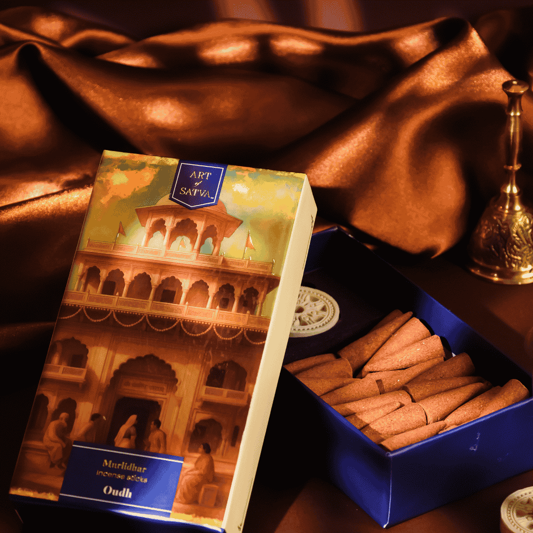 Oudh Muridhar open box with incense cones - Sanatana Journey