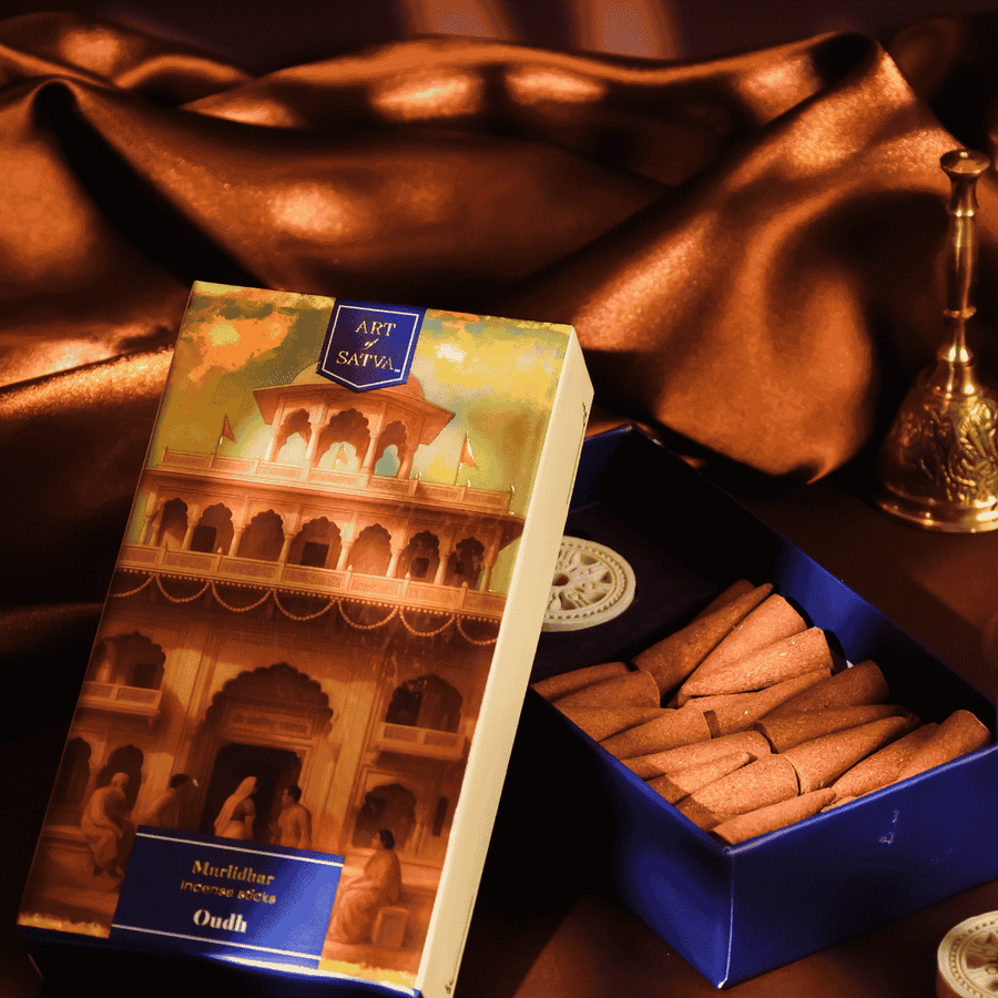 Oudh Muridhar open box with incense cones - Sanatana Journey