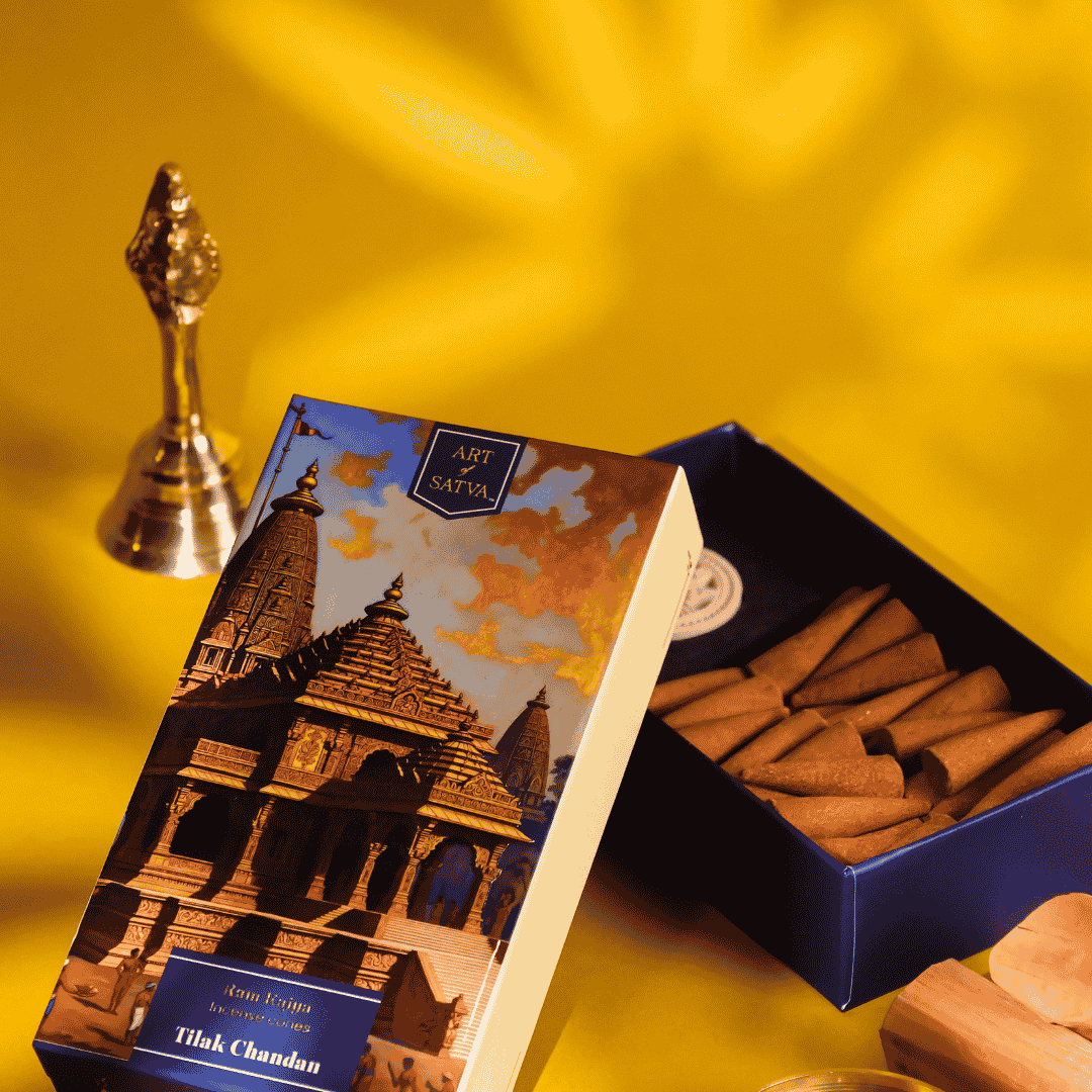 Tilak Chandan open box with incense cones - Sanatana Journey