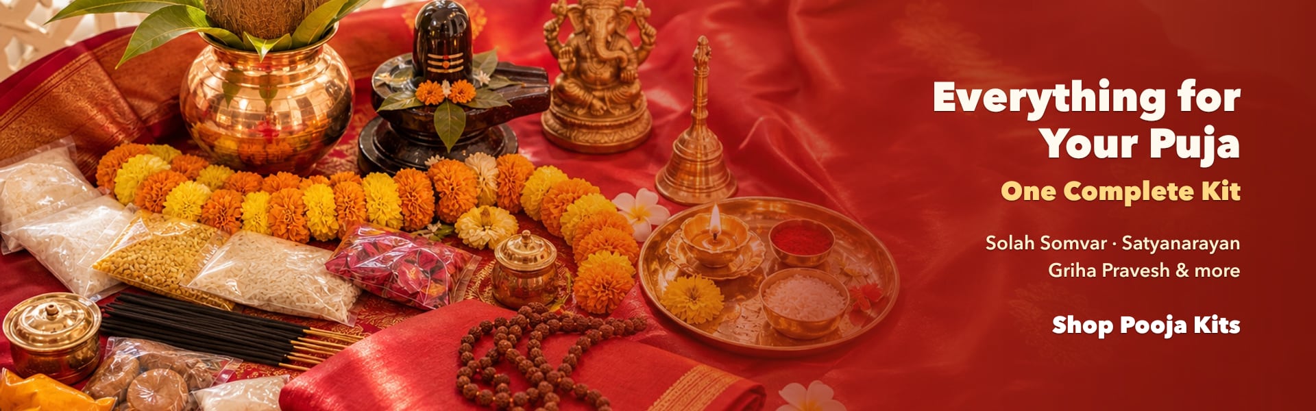 Complete Hindu pooja kit online - Solah Somvar Satyanarayan Griha Pravesh samagri kit with free delivery India