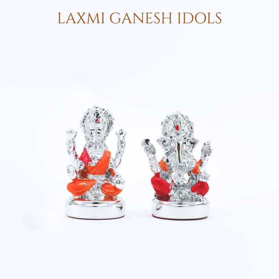 Lakshmi Ganesh Idols Included in German Silver Pooja Thali Set