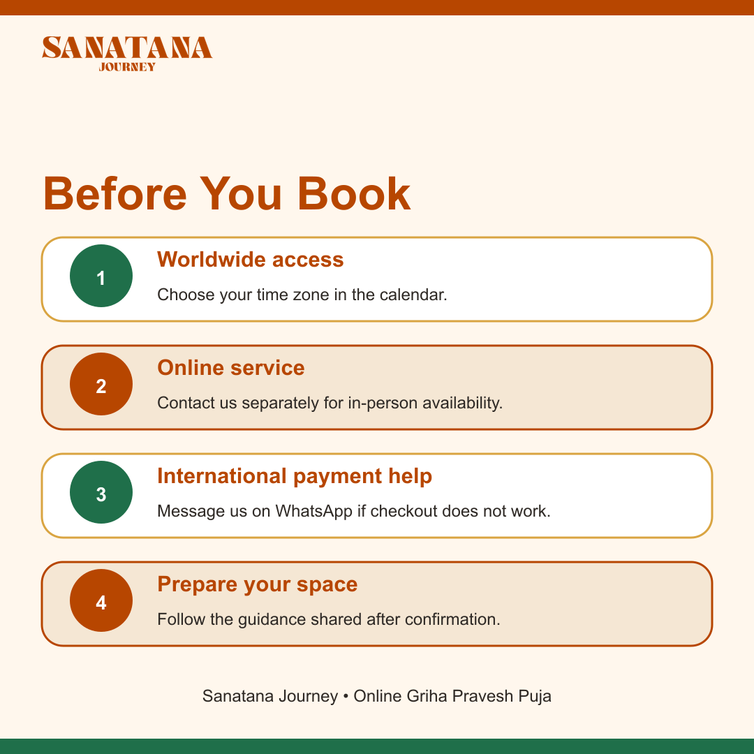 International booking and preparation guidance for online Griha Pravesh Puja