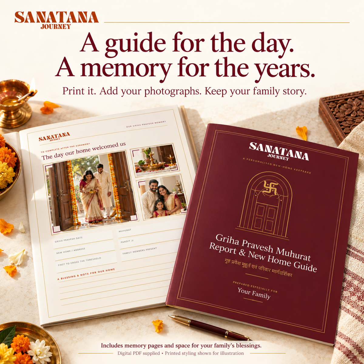 Printable family memory pages with illustrative photographs and space for blessings