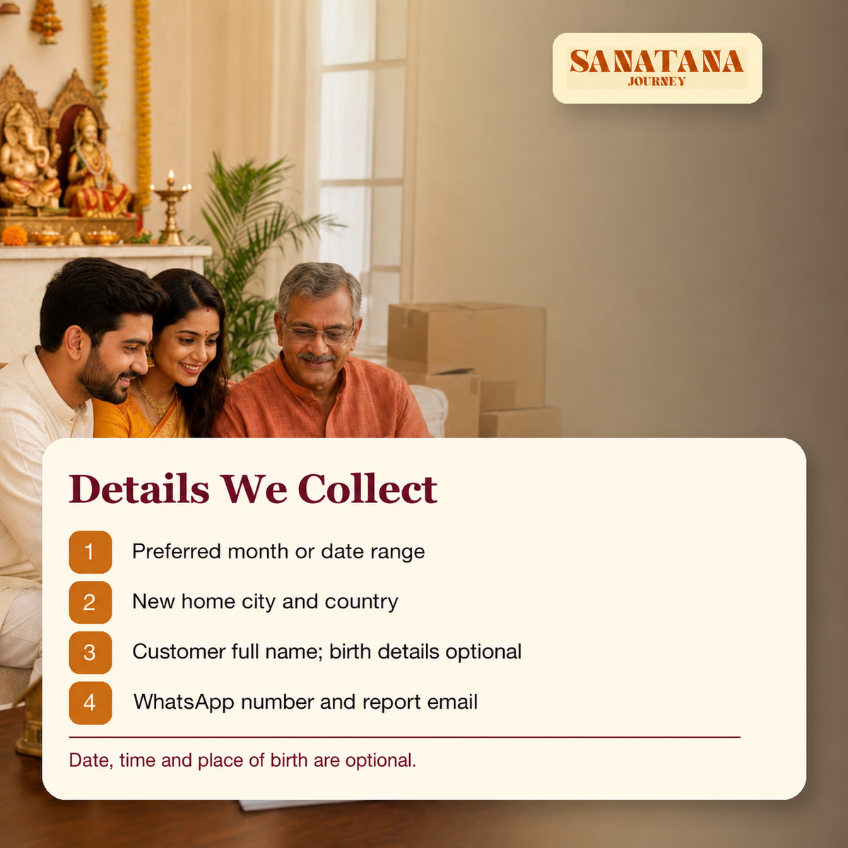 Griha Pravesh consultation details: date, time and place of birth are optional