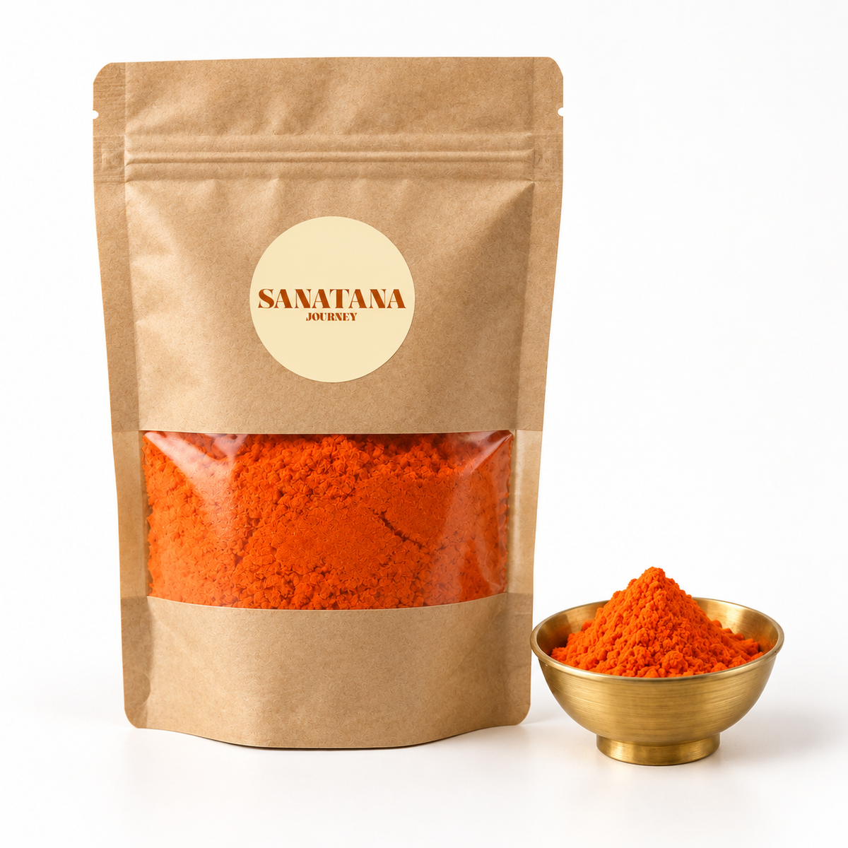 Hanuman Sindoor in Sanatana Journey kraft packaging with brass bowl
