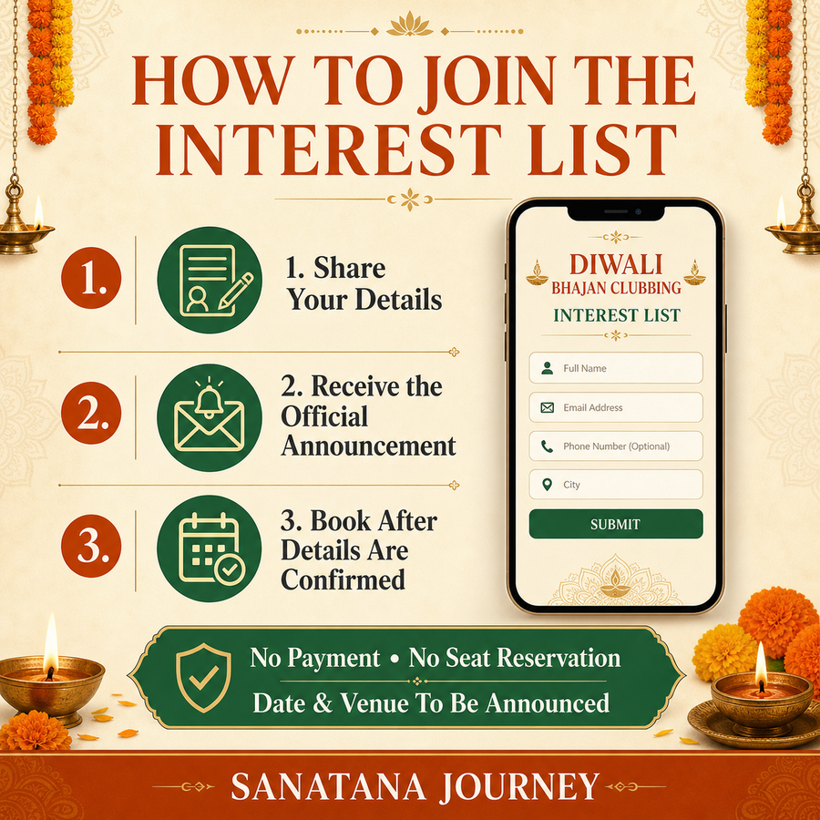How to join the Diwali Bhajan Clubbing interest list – no payment or seat reservation