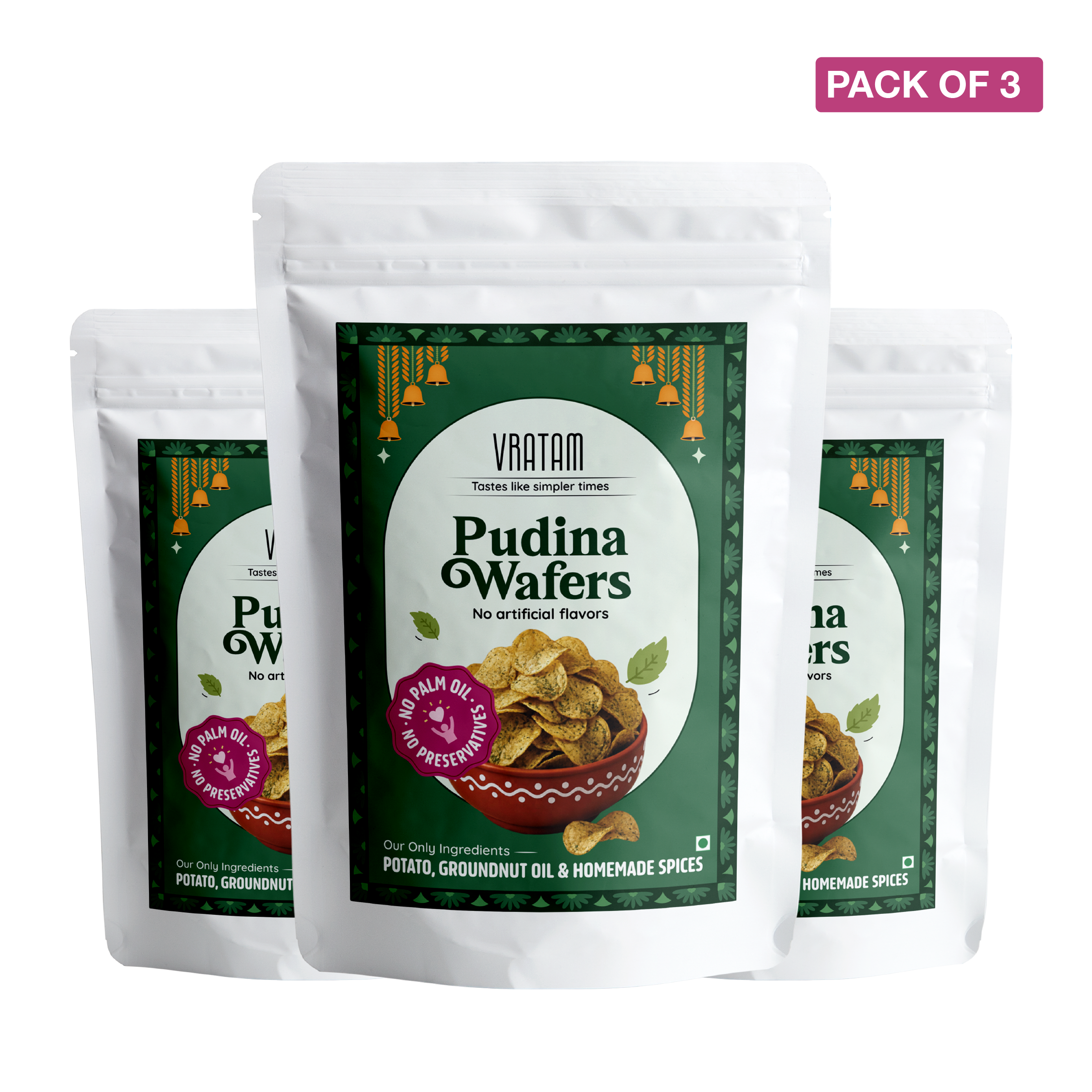 Vratam Pudina Potato Wafers pack of 3, 120g each