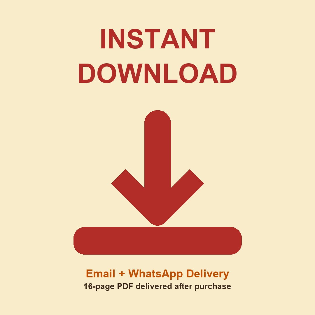 Instant download Karwa Chauth Vrat Guide 2026 eBook image showing Email and WhatsApp PDF delivery after purchase