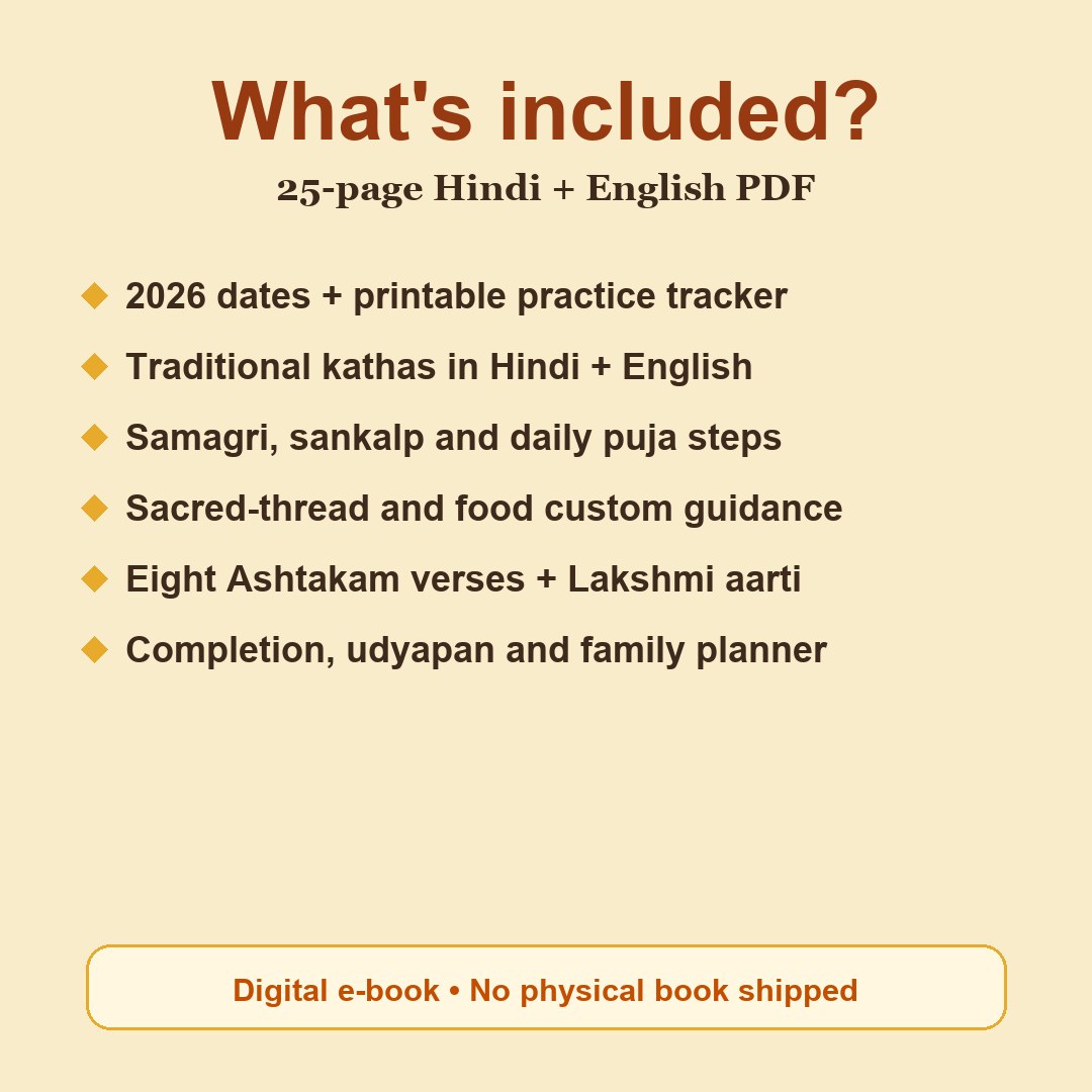 25-page Mahalakshmi Vrat 2026 Hindi-English PDF contents: katha, puja, aarti, Ashtakam and udyapan