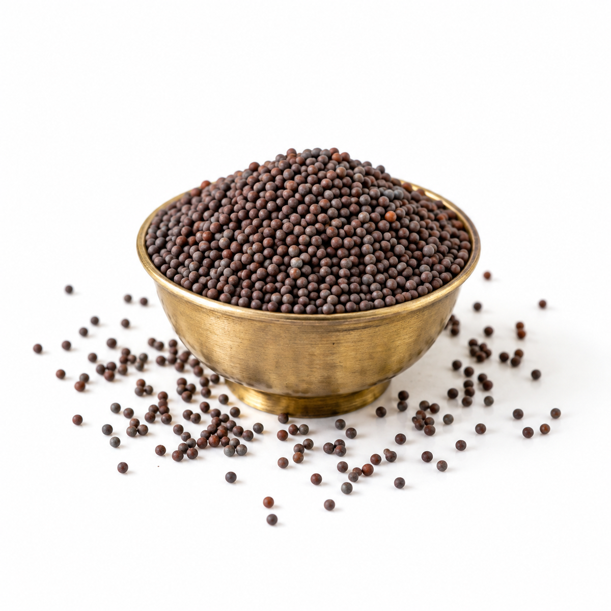 Sabut Sarso whole black mustard seeds in a brass bowl