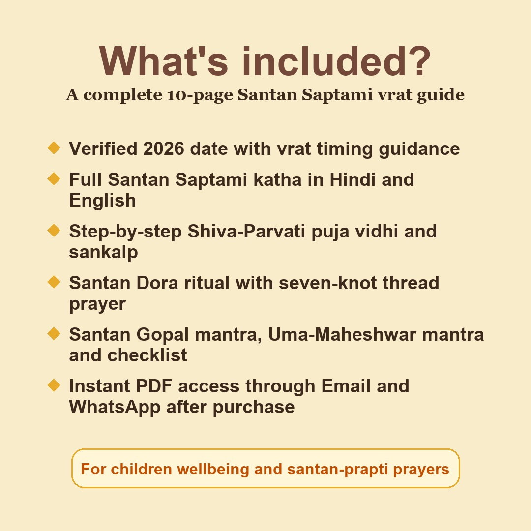 Santan Saptami Vrat Katha Hindi and English eBook contents including date puja vidhi katha Santan Dora mantras and checklist