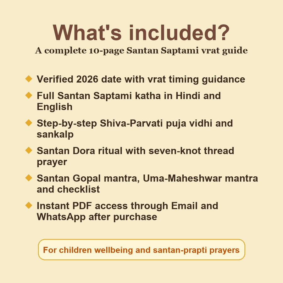 Santan Saptami Vrat Katha Hindi and English eBook contents including date puja vidhi katha Santan Dora mantras and checklist