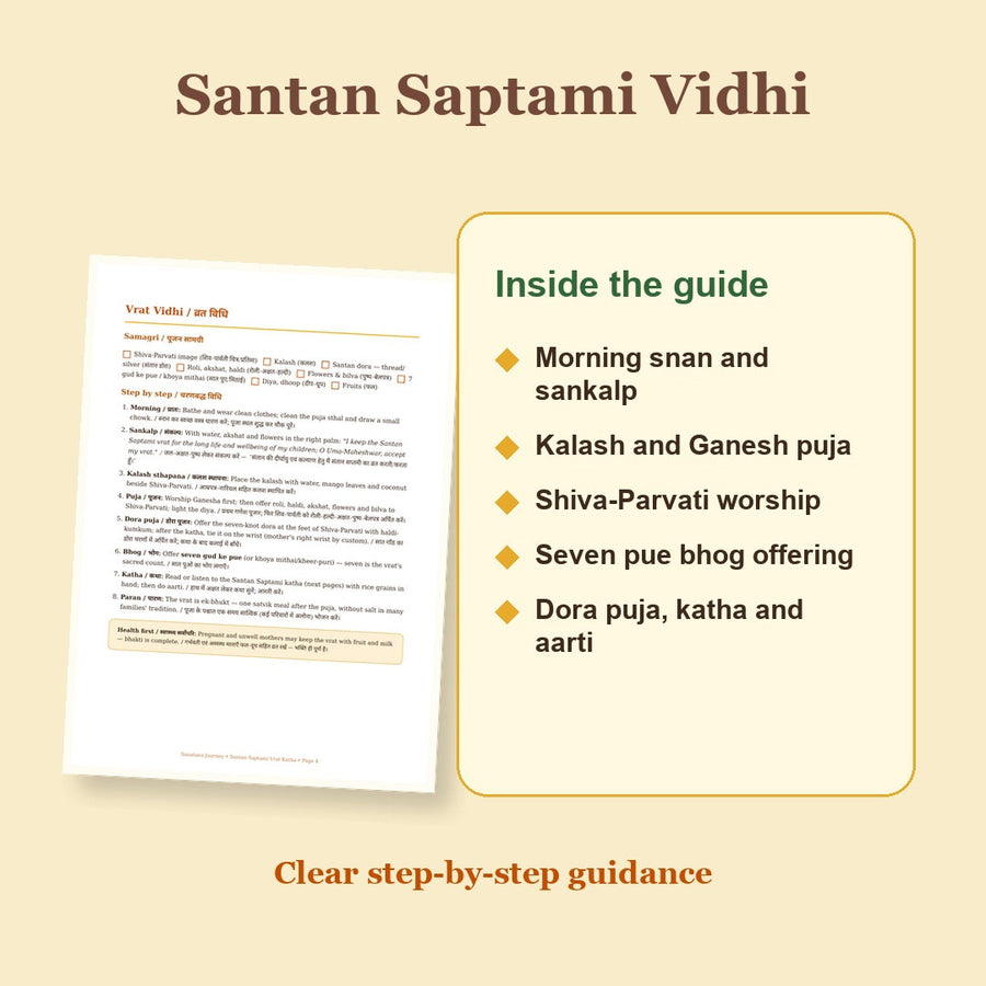 Santan Saptami Vrat Katha Hindi and English eBook puja vidhi preview with step by step Shiva Parvati worship and Santan Dora ritual