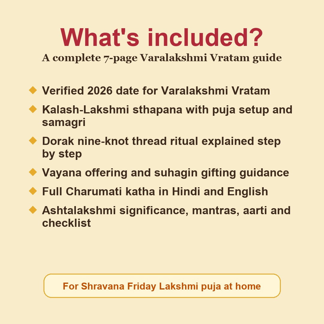 Varalakshmi Vratam Guide Hindi and English eBook contents including dates, puja vidhi, katha, mantras, aarti and checklist